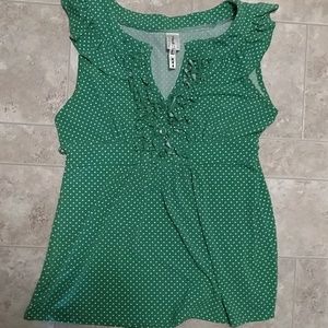 Green Polka Dot Blouse Top